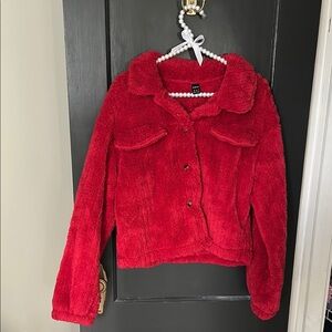 SHEIN Vibrant Red Faux Fur Coat/Sweater